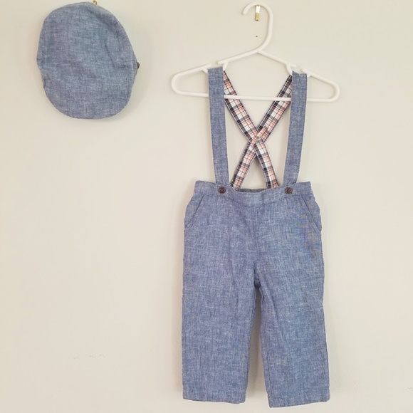 Janie and Jack Other - Janie & Jack Chambray Suspender Pants & Cap